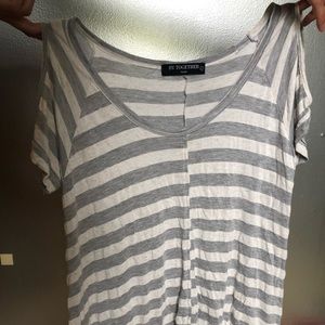 Cute Grey and White Striped T with cold shoulders